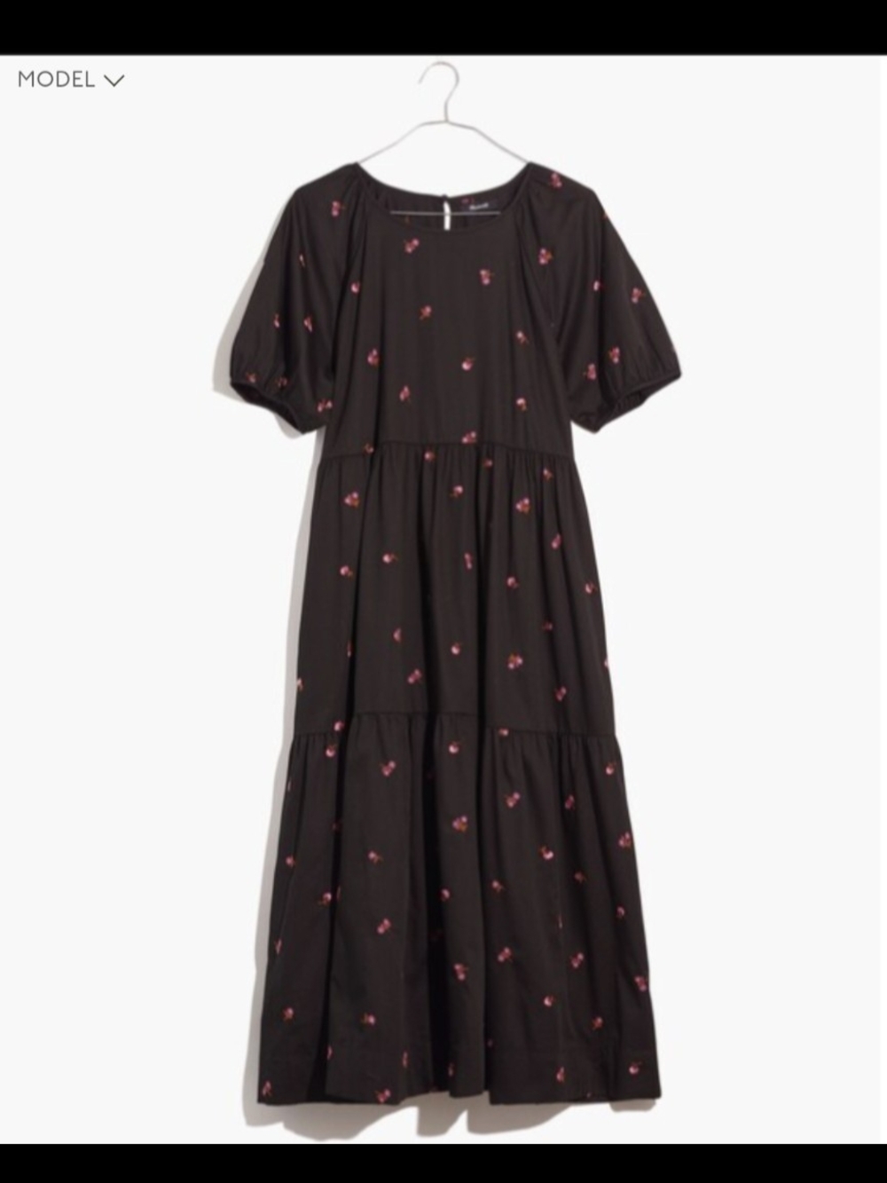 Madewell 100% Cotton Black Midi Dress with Pink Floral NB848